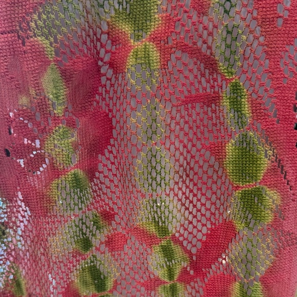 Raj Boho Floral Embroidered Coral & Green Cotton Mesh Tunic Size Medium - Picture 6 of 12